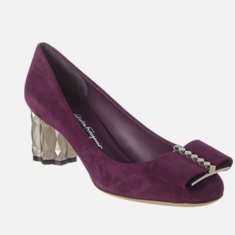 Salvatore Ferragamo Ortensia Purple Suede Refracted Heel - Picture 1 of 5